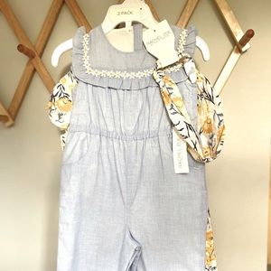 Rachel Zoe NWT Two Floral Daisy Jumpsuit/Headbands 18 months